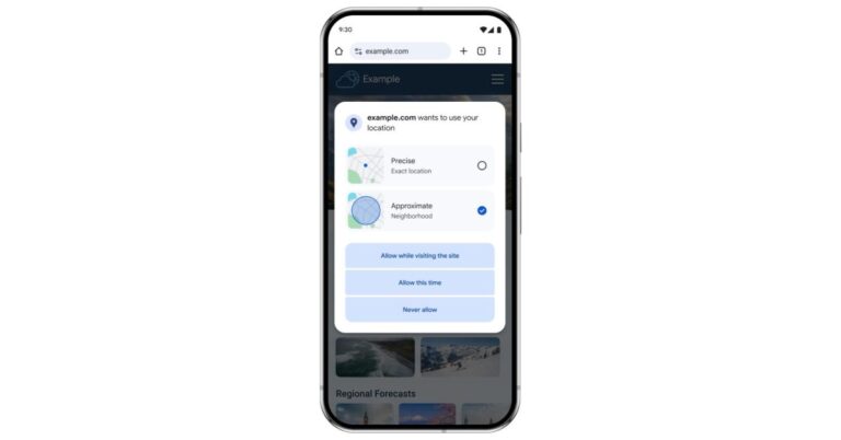 Chrome для Android: делитесь примерным местоположением