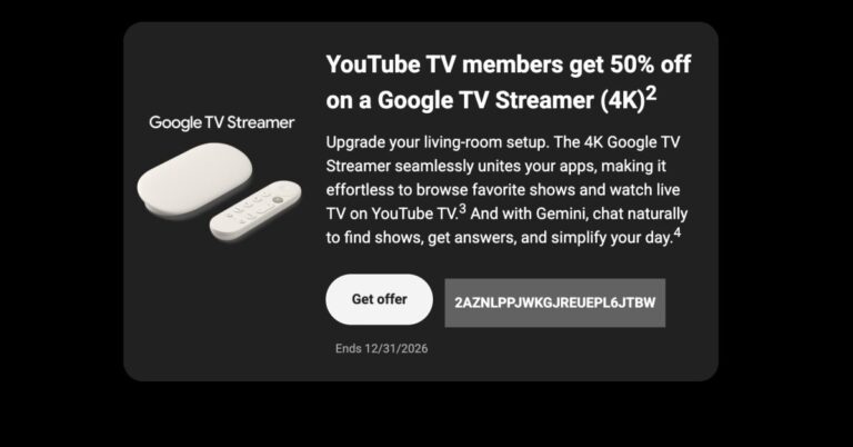 Подписчикам YouTube TV дают 50% скидку на Google TV Streamer